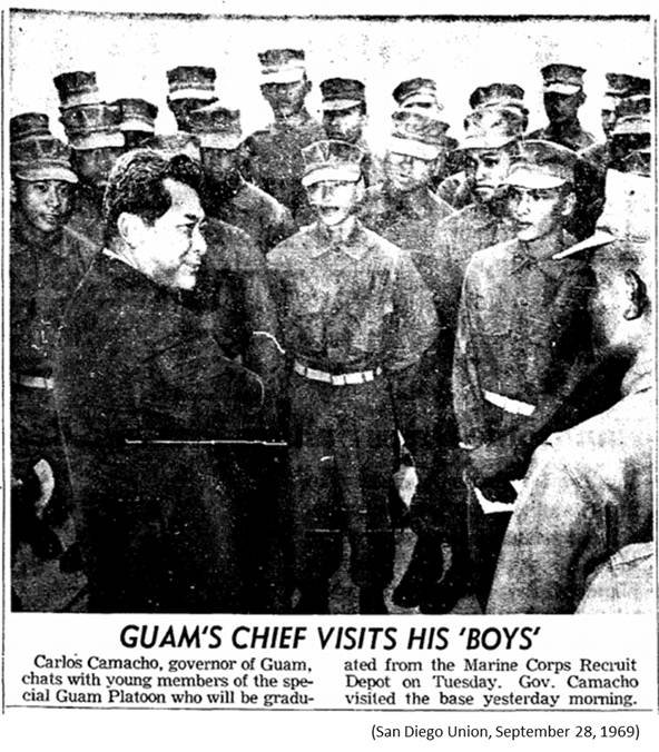 Governor Camacho in 1969 with Marine Recruits (San Diego Union)
