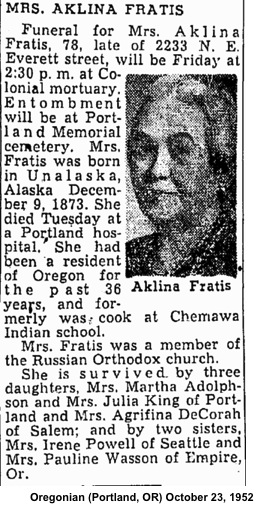1952 Aklina Fratis Obituary