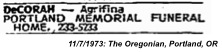 1973 Agrifina Fratis DeCorah Obituary