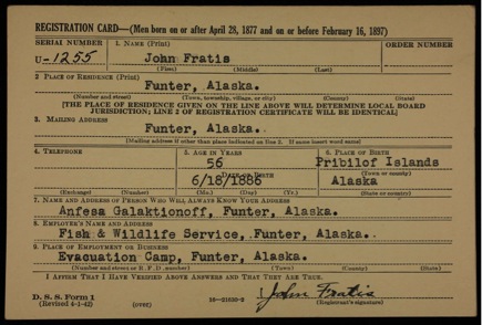 John Fratis Jr Draft Registration Card