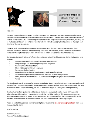 Call for Chamorro Diaspora Biographical Summaries