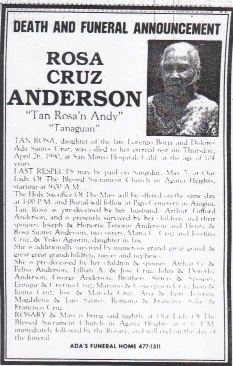 Rosa Santos Cruz (Mangåffan Tanaguan) Anderson (Guam PDN)