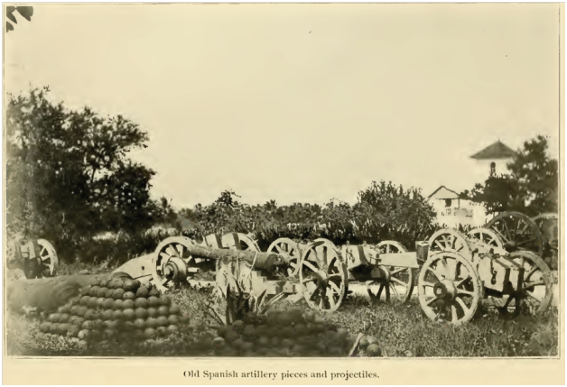 Old Spanish artillery pieces and projectiles.
